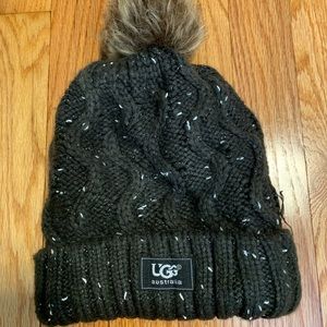 UGG Australia Brown Cable Knit Pom Beanie One Size